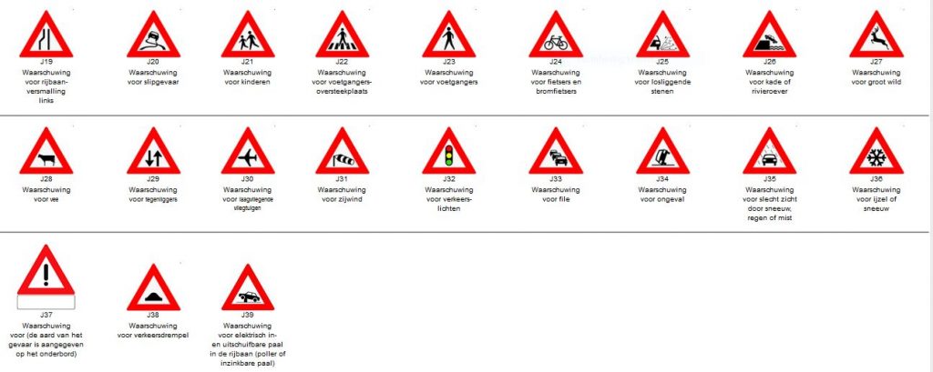 Overzicht van een flink deel van de waarschuwingsborden in het Nederlandse verkeer.