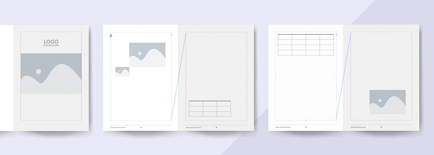 Verschillende pagina's met daarin de vormgeving van stijlelementen (zoals afbeeldingen en tabellen) die vastgelegd worden bij de ontwikkeling van templates.