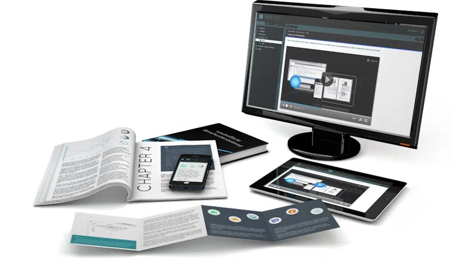 Handbücher, die mit einem Content-Management-System erstellt wurden. Verschiedene Ausgabeformen: online und gedruckt