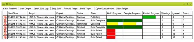 Overview showing multiple target background builds in MadCap Flare