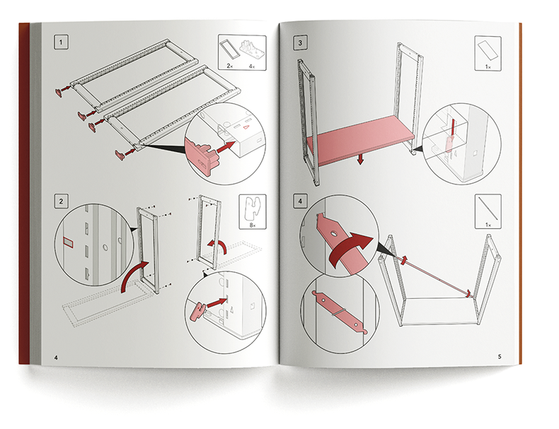 Opened assembly manual with IKEA-style illustrations