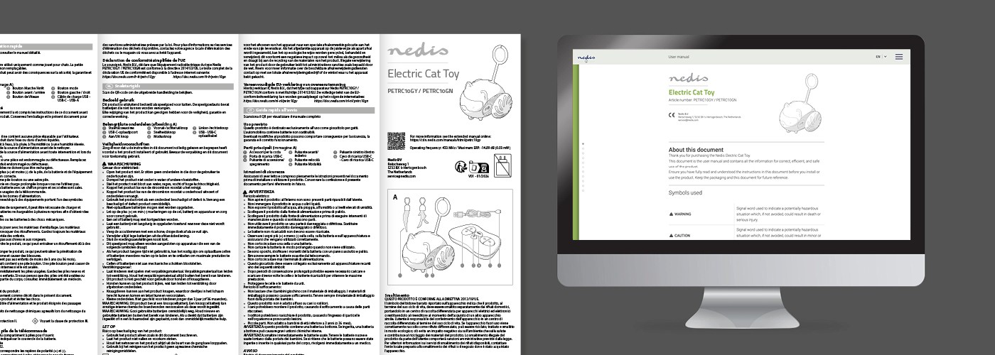Example of multichannel output showing the same product manual presented in print and digital formats, ensuring consistent information across platforms.