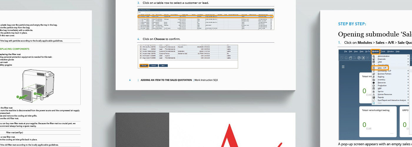 Four SOP documents featuring instructions and supporting illustrations